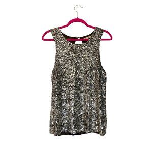 Chelsea & Violet Metamorphosis Pewter Sequin Tank With Keyhole Back Oversized Fi